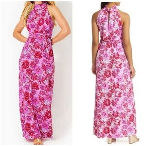 Lilly Pulitzer Wyoma Floral halter Neckline build in bra lining Maxi Dress  S